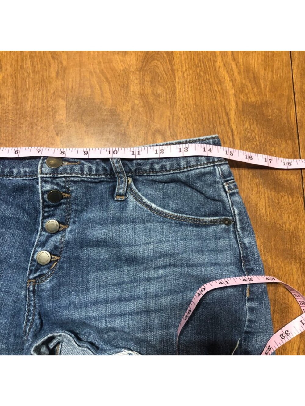 Universal Thread High Rise Shortie Jean Shorts Button Fly Denim Raw Hem Distress - Picture 7 of 9